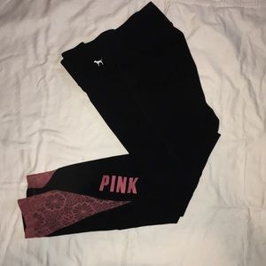 NWOT PINK Yoga Lace Insert Leggings Size Large